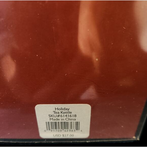 Lenox Holiday Tea Kettle Ornaments Set of 2 Holly Ribbon Gold Trim w/ Boxes - Picture 9 of 9